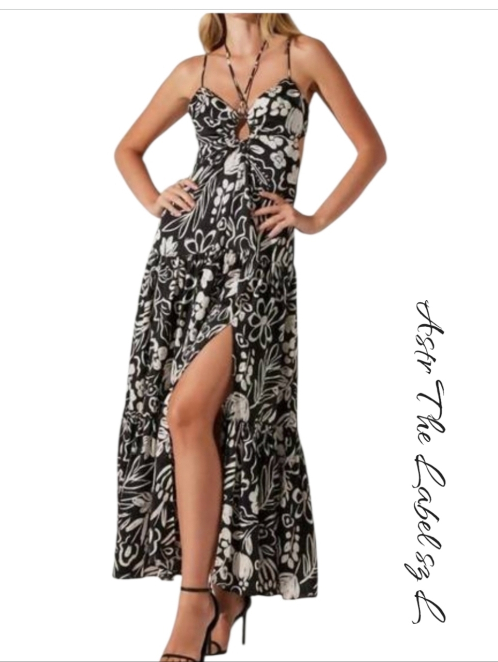 ASTR The Label Cassini Floral Maxi Dress Black White Size L